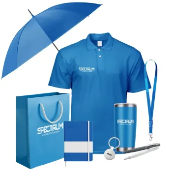 Spectrum branded merch print kit with umbrella